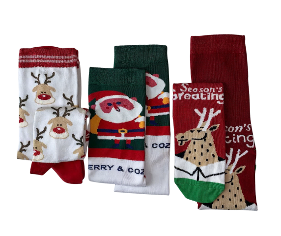 Kheyoot™ Christmas Socks Set for Adults & Kids – 6 Pairs, Free Size