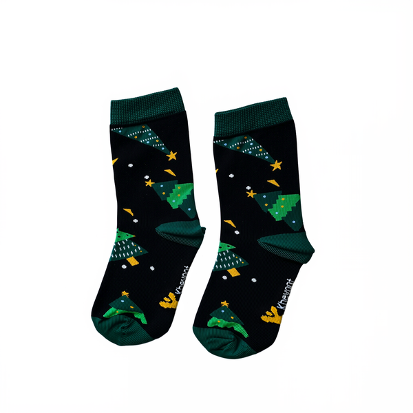 Kheyoot™ Free-Size Kids Glittery Christmas Tree Print Socks